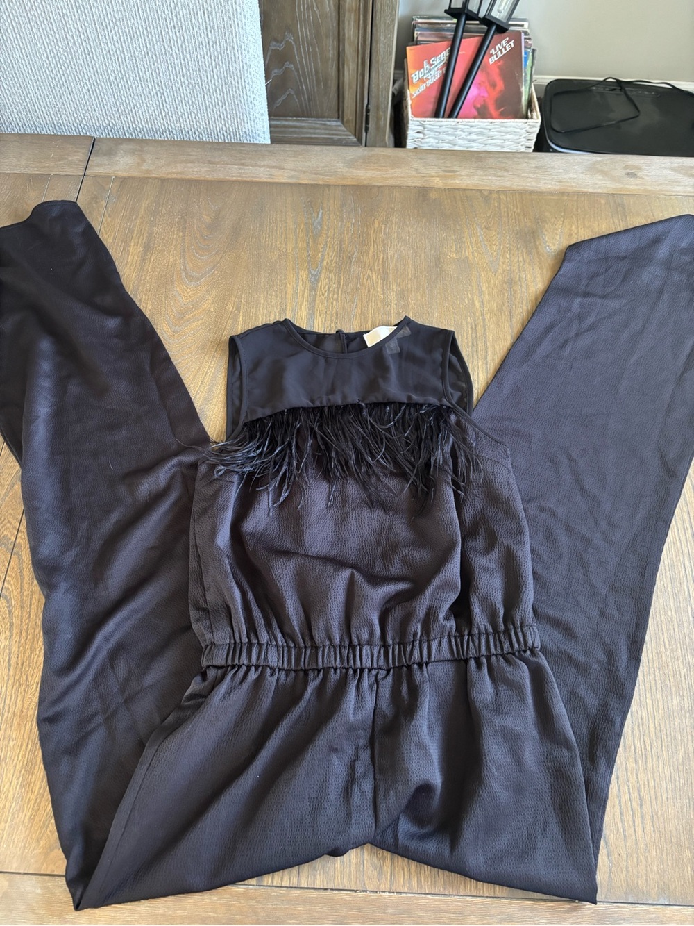 Michael Kors Black Wide-Leg Jumpsuit with Feather Trim